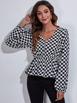 Checkered Elegance Peplum Blouse - SORTYGO