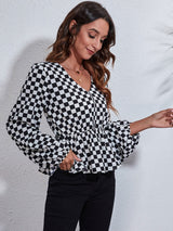 Checkered Elegance Peplum Blouse - SORTYGO