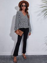 Checkered Elegance Peplum Blouse - SORTYGO