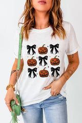 Chic Halloween Bow and Pumpkin Graphic T-Shirt - SORTYGO