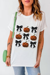 Chic Halloween Bow and Pumpkin Graphic T-Shirt - SORTYGO