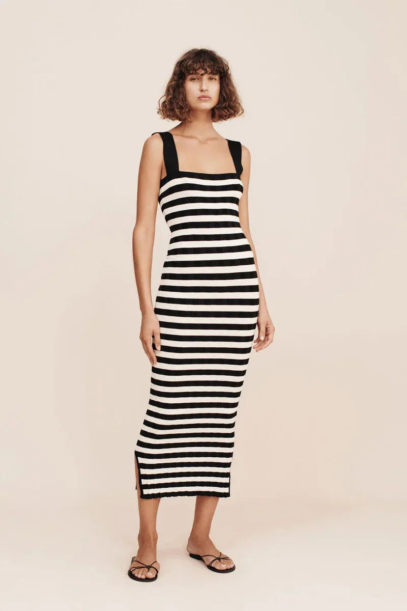 Chic Striped Ankle-Length Dress - SORTYGO