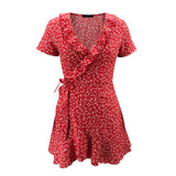 SORTYGO - Floral Ruffle Wrap Mini Dress in