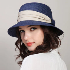 SORTYGO - Chic Summer Sun Hat with Elegant Ribbon in Blue One Size