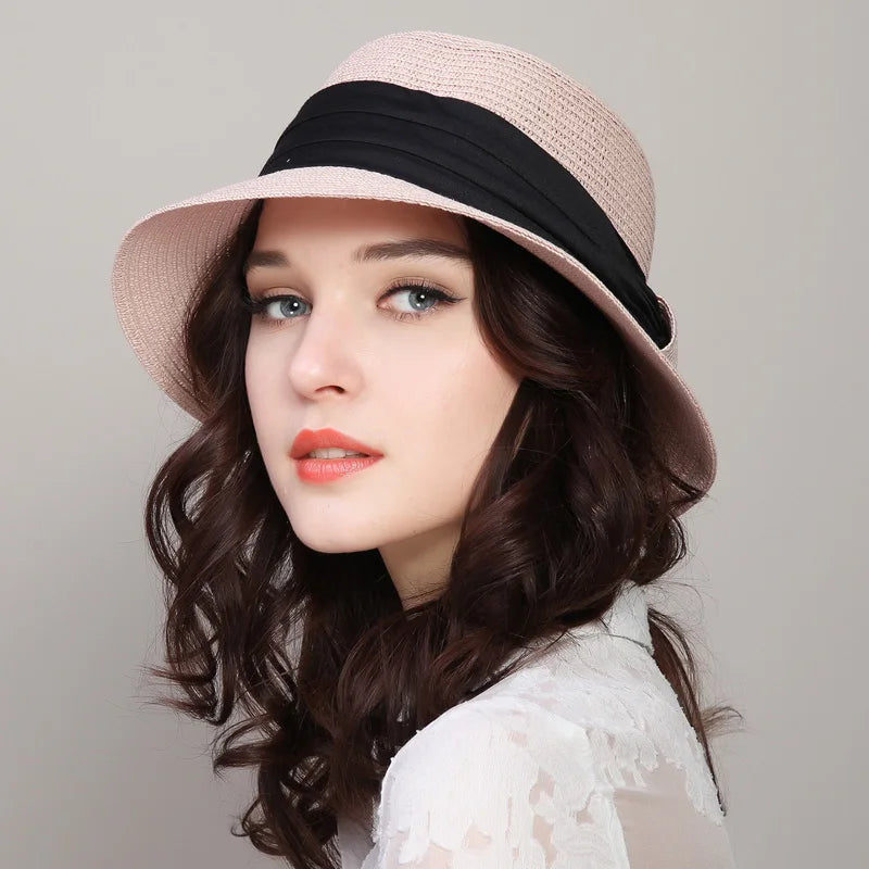 SORTYGO - Chic Summer Sun Hat with Elegant Ribbon in Pink One Size