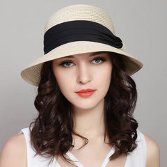 SORTYGO - Chic Summer Sun Hat with Elegant Ribbon in Beige One Size