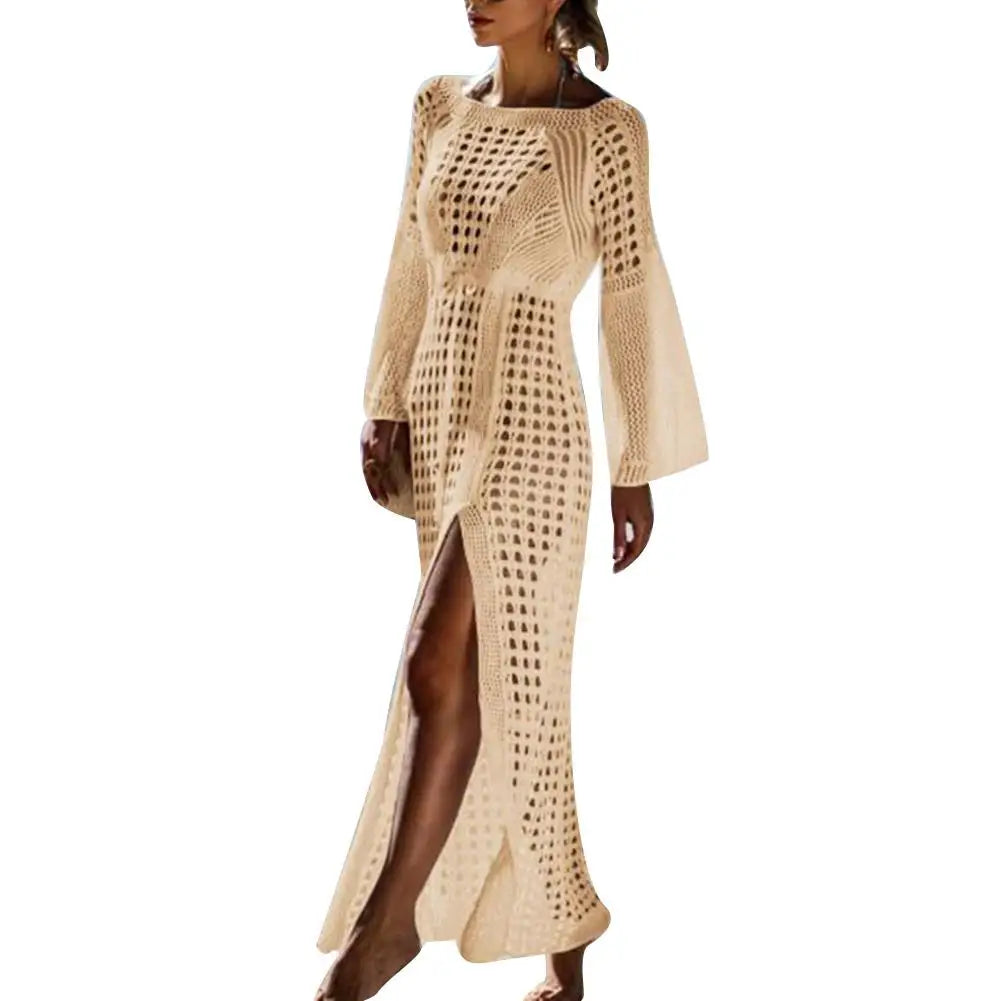 SORTYGO - Seaside Elegance Knit Maxi Dress in Beige One Size