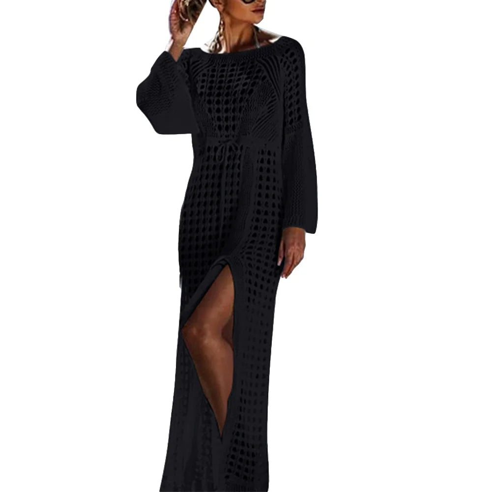SORTYGO - Seaside Elegance Knit Maxi Dress in Black One Size