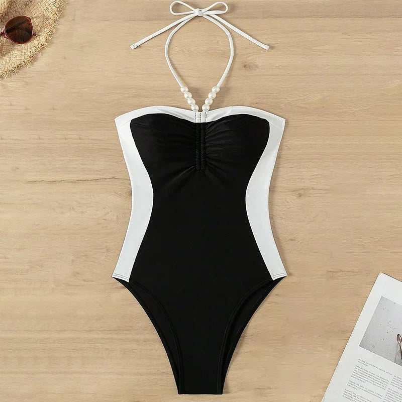 SORTYGO - Elegant Black and White One-Piece Swimsuit in