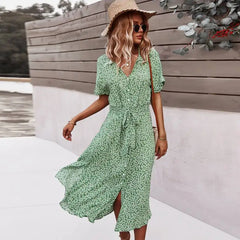 SORTYGO - SunsetBloom Bohemian Midi Dress in Green