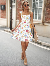 SORTYGO - Floral Print Halter A-Line Dress in White