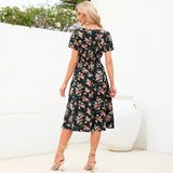 SORTYGO - Floral V-Neck Mid-Calf Dress in