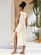 SORTYGO - Crochet Mesh Beach Dress Sleeveless Hollow Out Wrap Cover-Up in