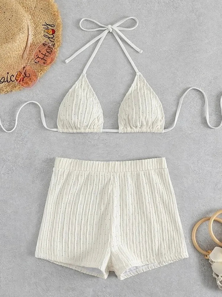 SORTYGO - Elegance Halter Bikini Set in White