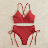 SORTYGO - High-Waist Lace-Up Bikini Set in Red