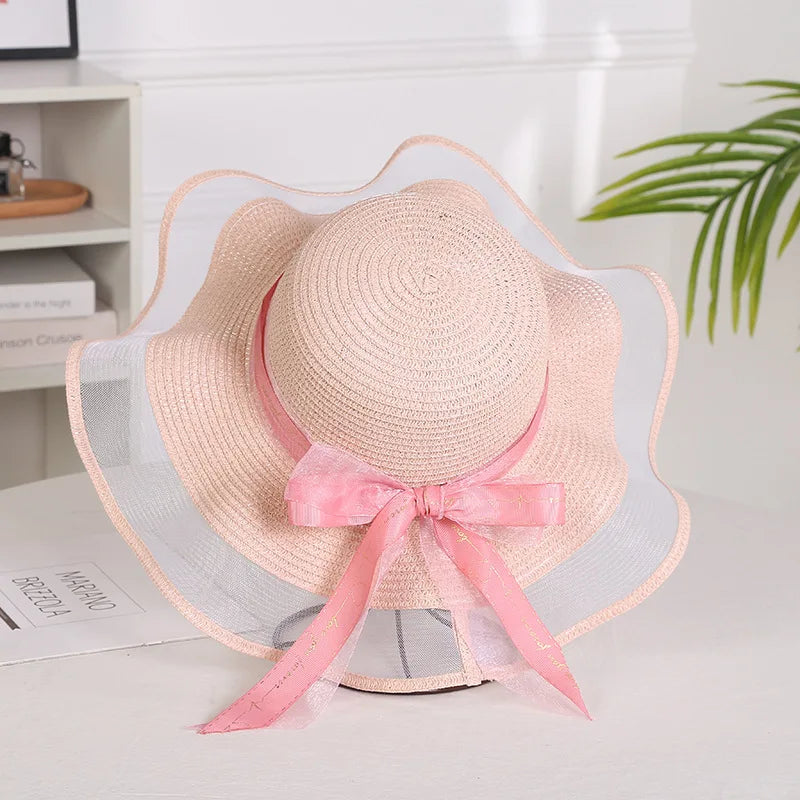 SORTYGO - Elegant Summer Sun Hat with Ribbon Bow in Pink