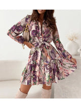 SORTYGO - Floral Print Tie-Waist Mini Dress in Multi