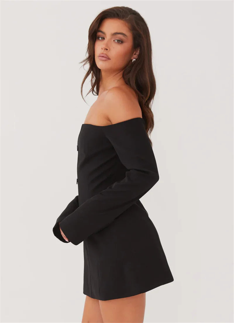 SORTYGO - Off-Shoulder Button-Up Mini Dress in