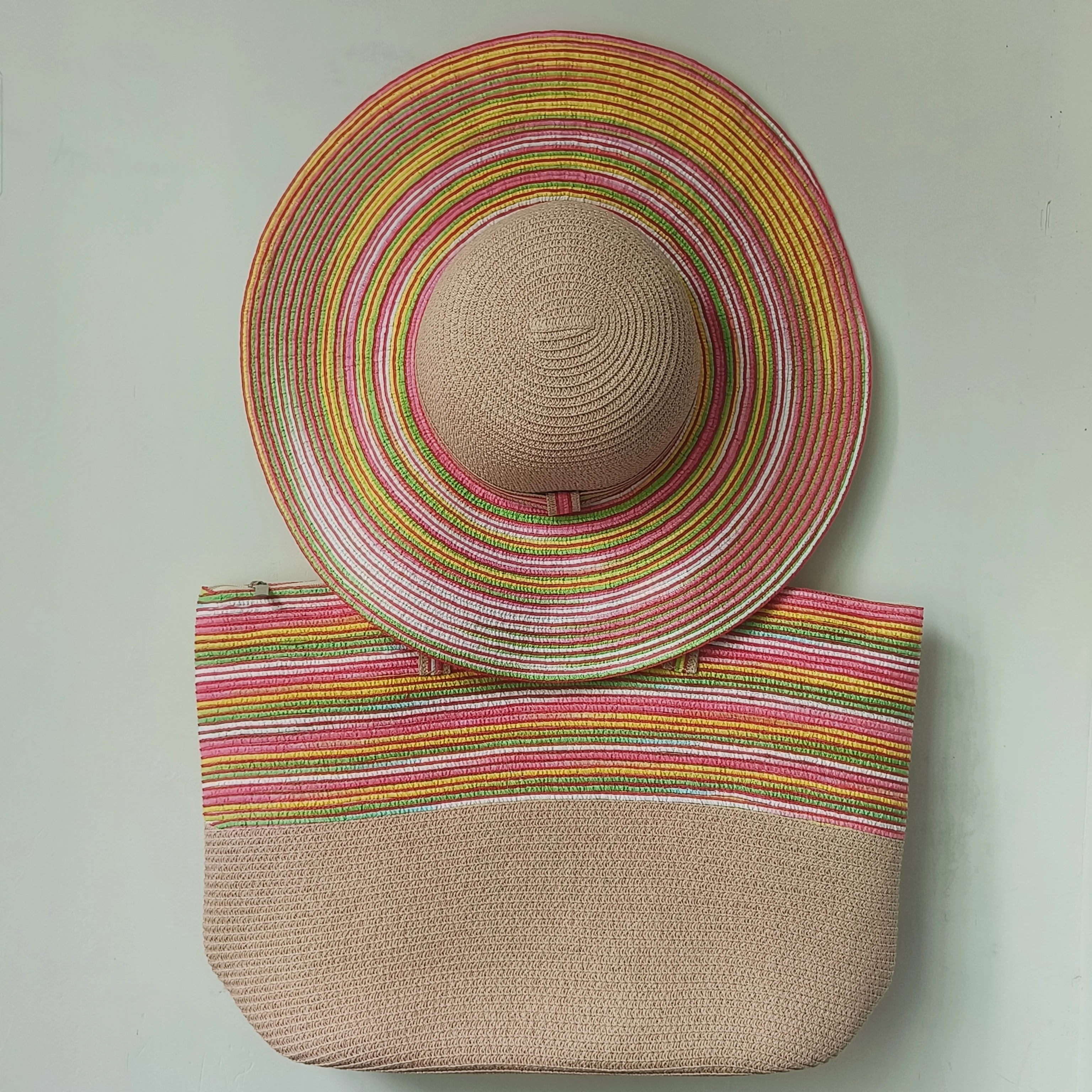 SORTYGO - Earthy Tones Summer Straw Hat and Tote Bag Set in 9 One Size