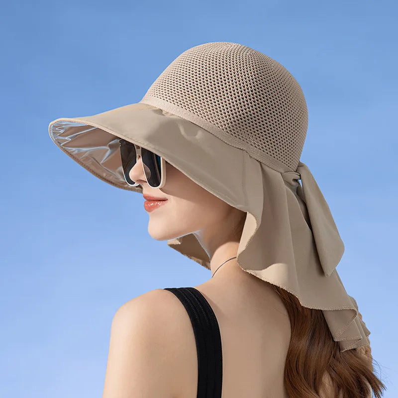SORTYGO - Breathable Mesh Sun Hat with Elegant Neck Shawl in Khaki