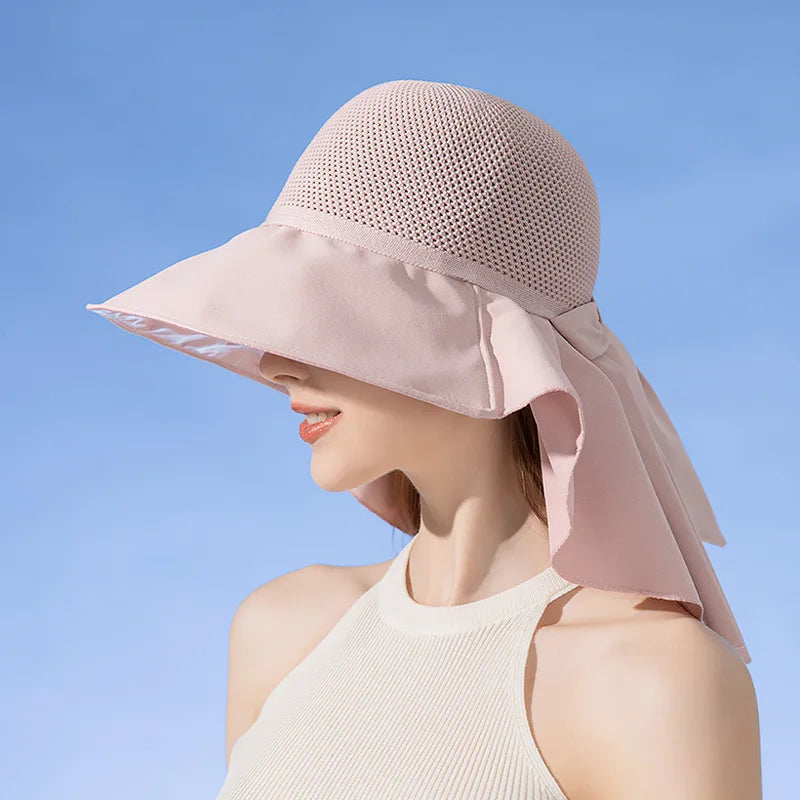 SORTYGO - Breathable Mesh Sun Hat with Elegant Neck Shawl in Pink