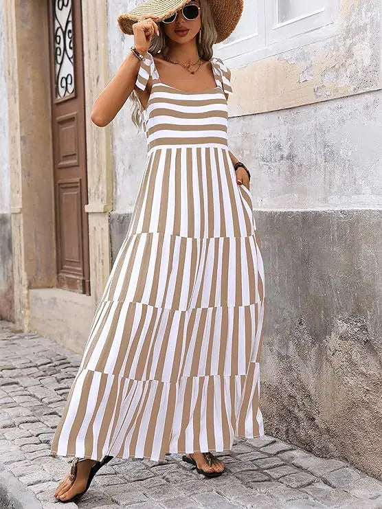 SORTYGO - Striped Square Neck Maxi Dress in 3