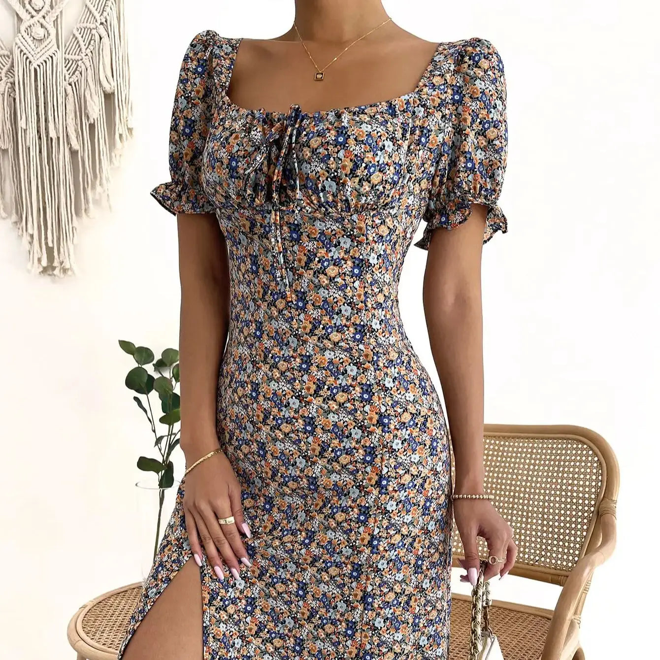 SORTYGO - PrairieChic Floral Midi Dress in Mixed Color