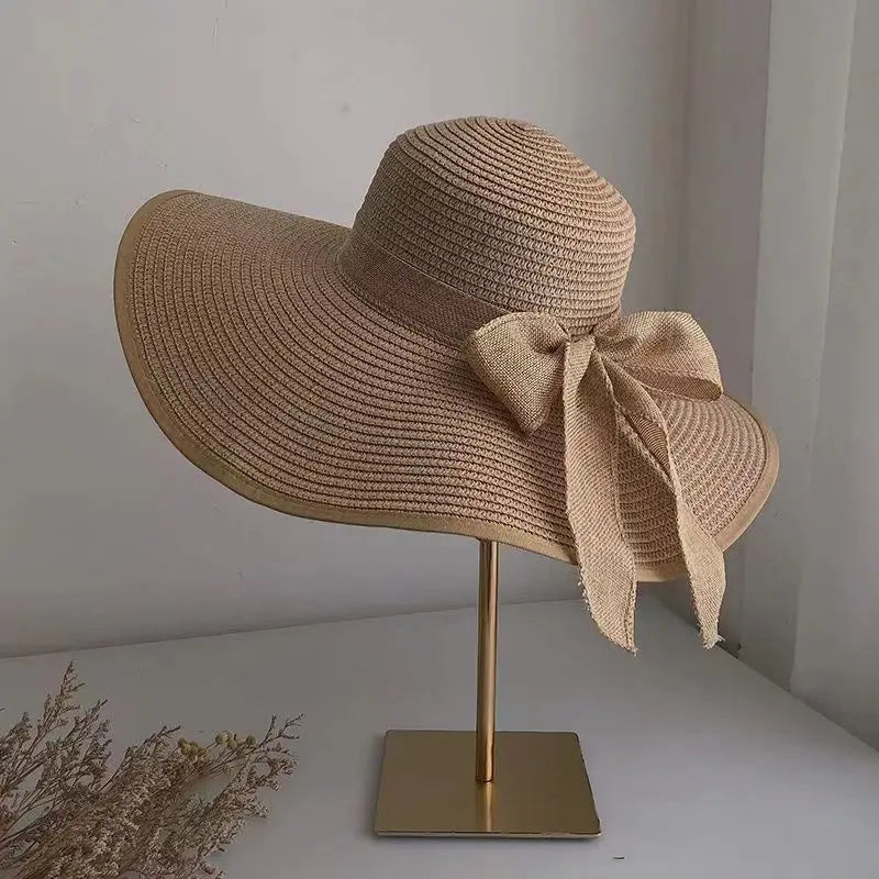 SORTYGO - Wide Brim Sun Hat with Bowknot in coffee