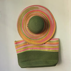 SORTYGO - Olive Sunset Summer Straw Hat and Tote Bag Set in 3 One Size