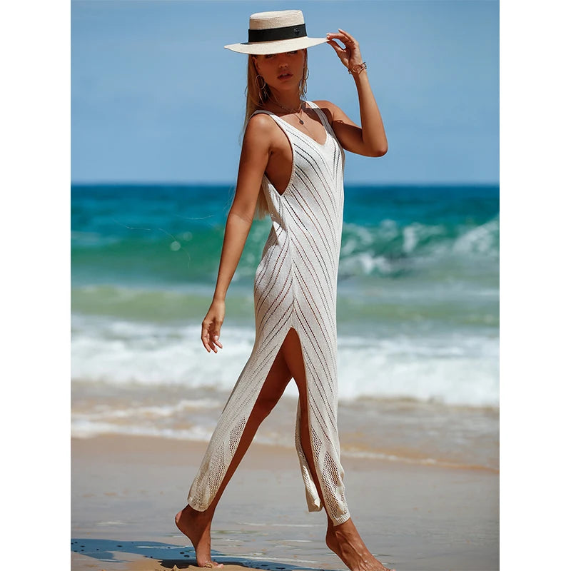 SORTYGO - Summer Knit Beach Dress Sleeveless Crochet Cover-Up in