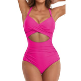 SORTYGO - Tropical Oasis Cut-Out One-Piece Swimsuit in Rose Red 1