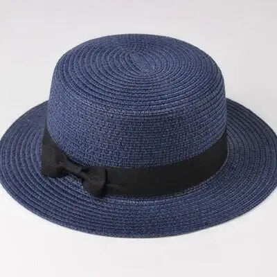 SORTYGO - Summer Beach Bowknot Straw Hat in Navy One Size