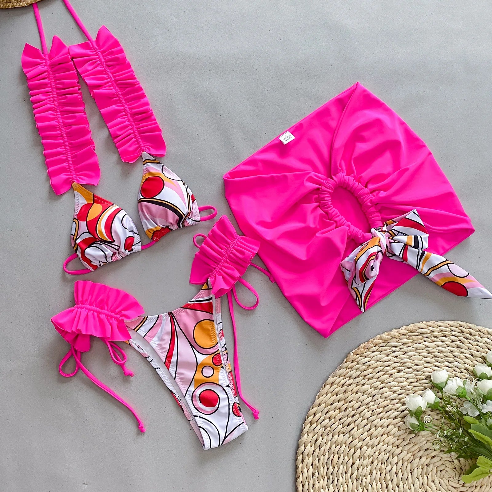 SORTYGO - Vivid Waves Ruffle Bikini Set in Fuchsia