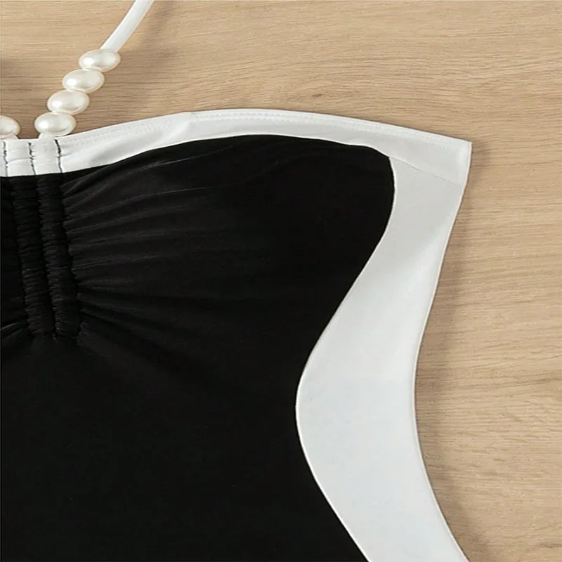 SORTYGO - Elegant Black and White One-Piece Swimsuit in