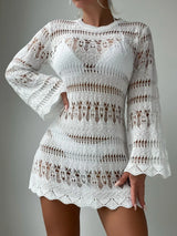 SORTYGO - Long Sleeve Knit Beach Dress in White