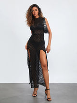 SORTYGO - Elegant Black Lace Maxi Dress in