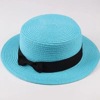 SORTYGO - Summer Beach Bowknot Straw Hat in Light Blue One Size
