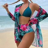 SORTYGO - Tropical Blossom Three-Piece Bikini Set in