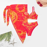 SORTYGO - Retro Waves Three-Piece Swimsuit Set in Red