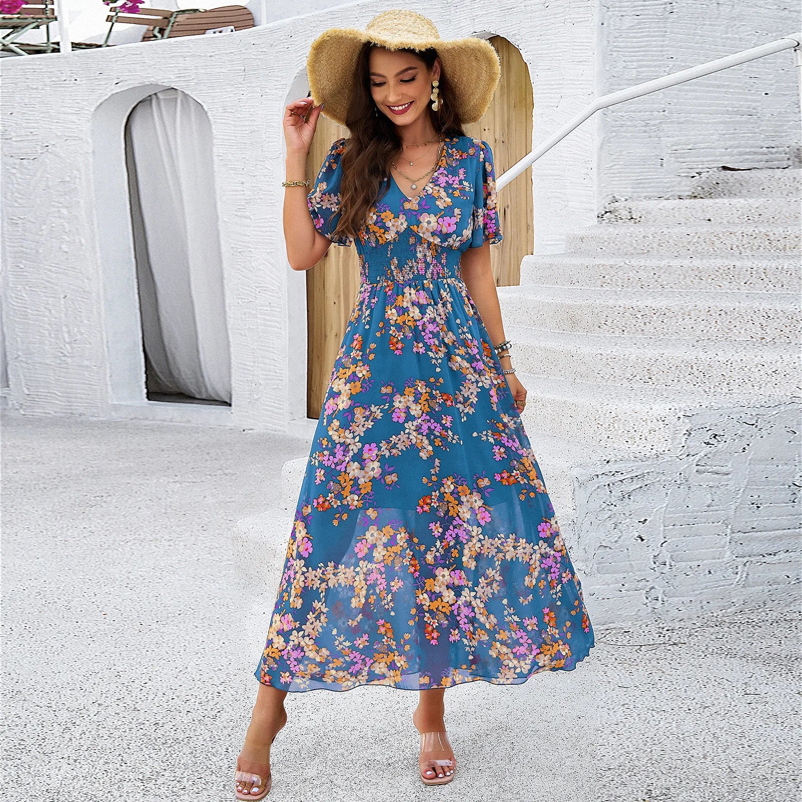 SORTYGO - SummerBloom Floral Maxi Dress in Blue
