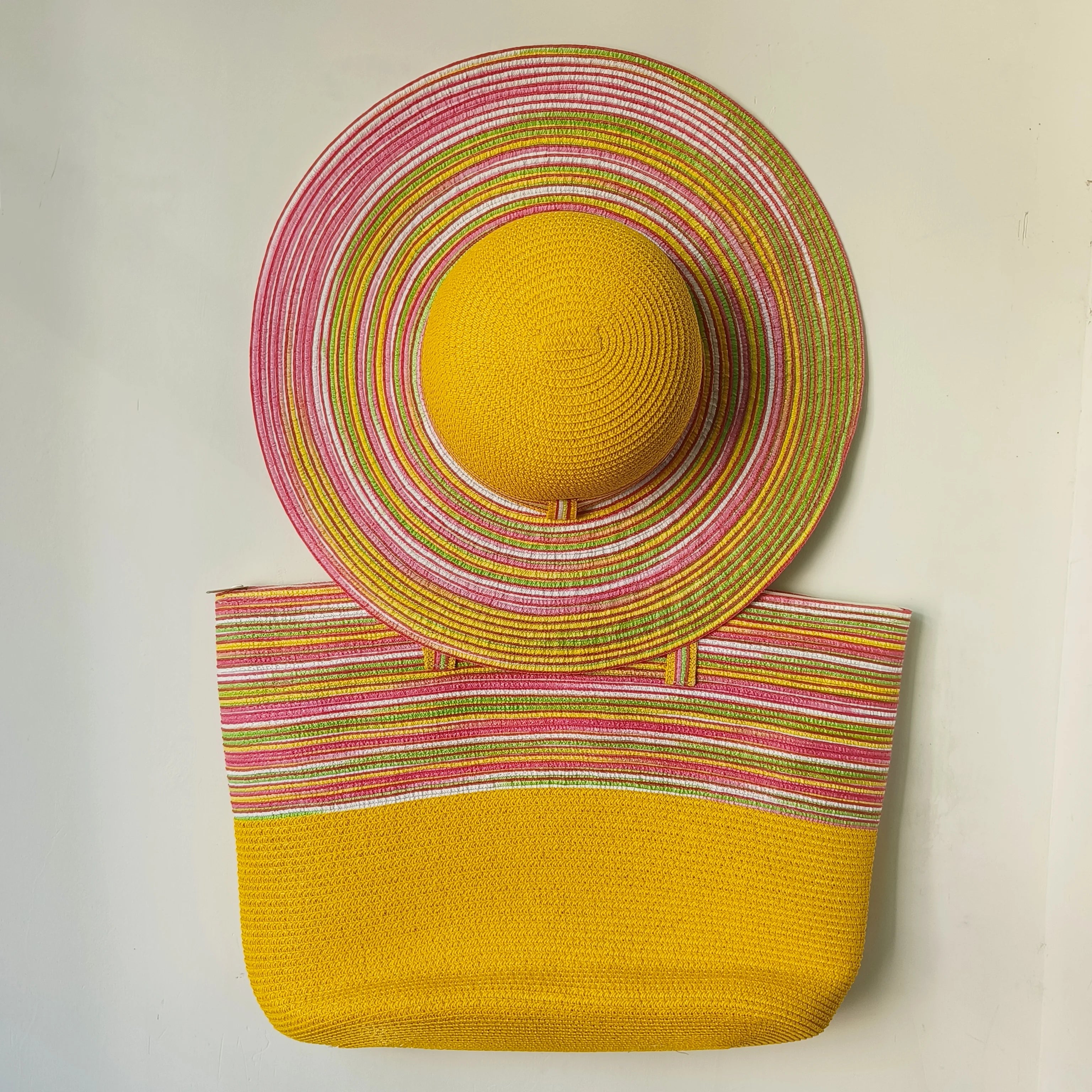 SORTYGO - Sunny Yellow Summer Straw Hat and Tote Bag Set in 2 One Size