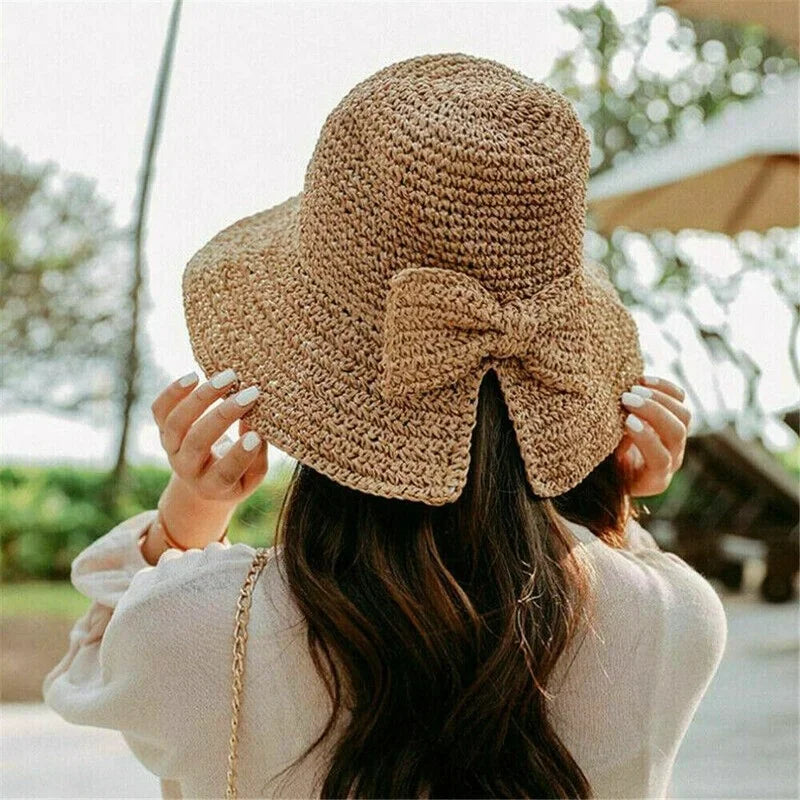 SORTYGO - Handwoven Boho Chic Straw Sun Hat with Bow in