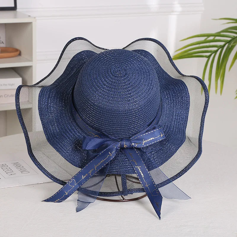 SORTYGO - Elegant Summer Sun Hat with Ribbon Bow in Blue