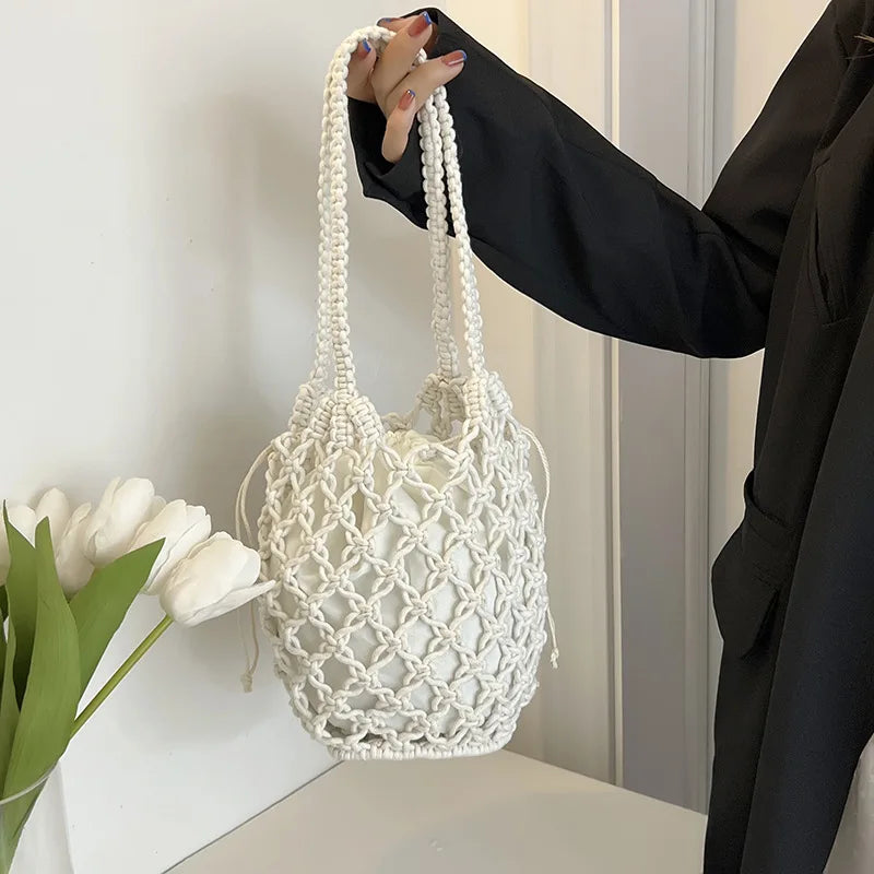 SORTYGO - Nautical Charm Knitted Mesh Tote in beige One Size