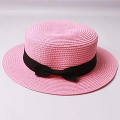 SORTYGO - Summer Beach Bowknot Straw Hat in Pink One Size