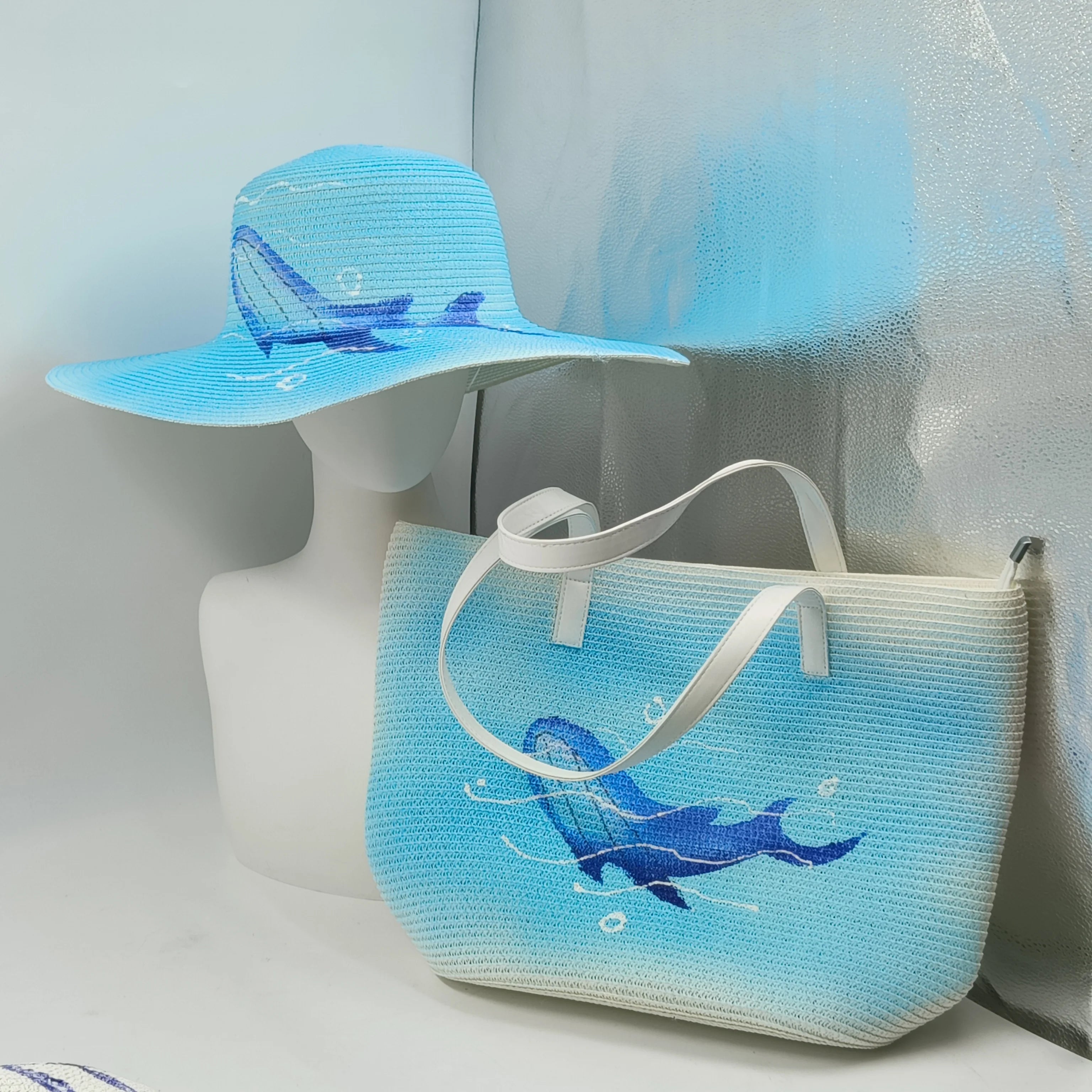 SORTYGO - Ocean Wave Summer Straw Hat and Tote Bag Set in 7 One Size