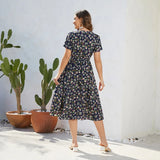 SORTYGO - Floral V-Neck Mid-Calf Dress in