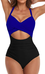 SORTYGO - Tropical Oasis Cut-Out One-Piece Swimsuit in Blue 2