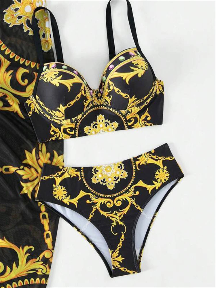 SORTYGO - Regal Radiance Three-Piece Swimsuit Set in