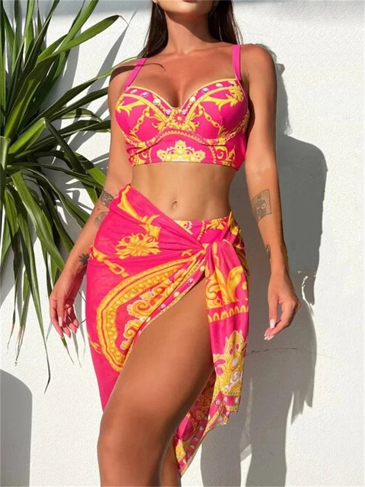 SORTYGO - Regal Radiance Three-Piece Swimsuit Set in Pink